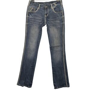 Cowgirl Tuff Co Light-Bronc Women 28x35 Blue Bootcut Studded Jeans JLHTBR